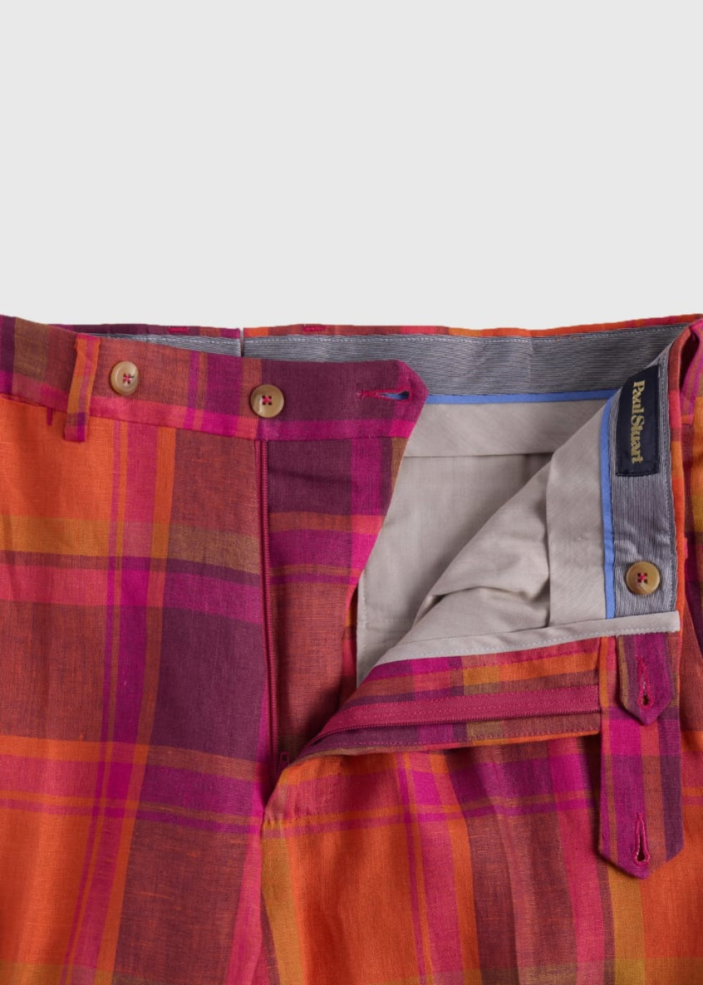 Linen Plaid Dress Trouser - Coral - Trouser