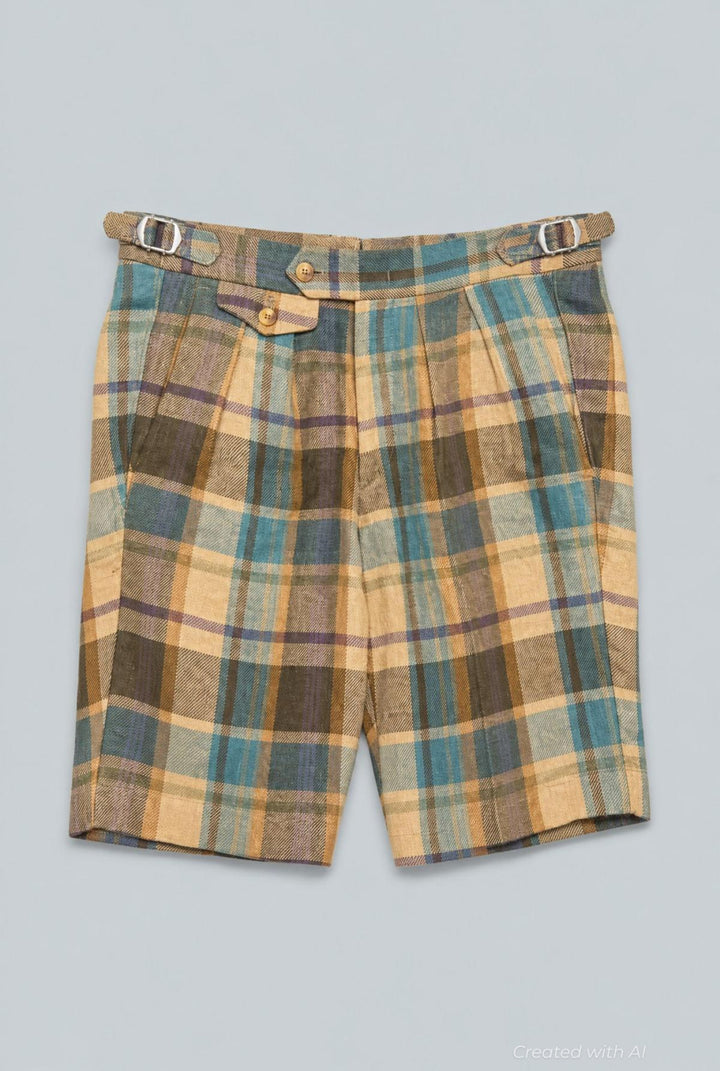 Linen Plaid Dress Walk Shorts - Plaid Blue - 32 - Bermuda Shorts