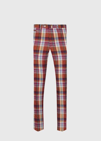 Linen Plaid Plain Front Dress Trouser - Crimson - 38 - Trouser