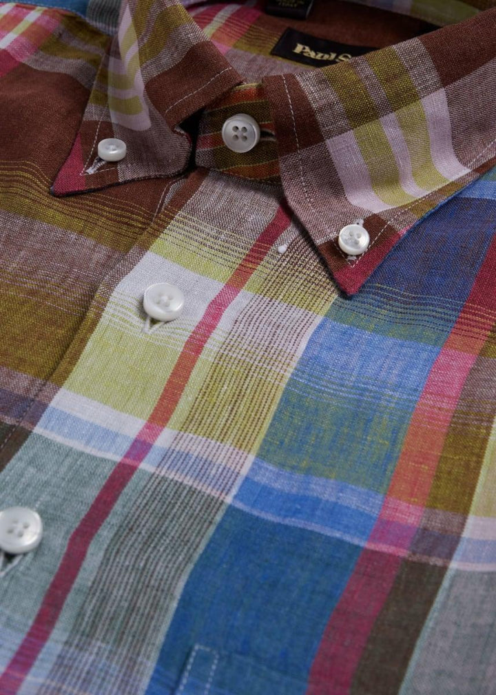 Linen Plaid Sport Shirt - Brown/Green - Collared Shirt