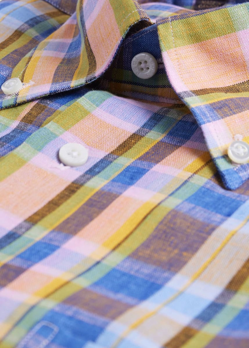 Linen Plaid Sport Shirt - Orange/Green - Collared Shirt