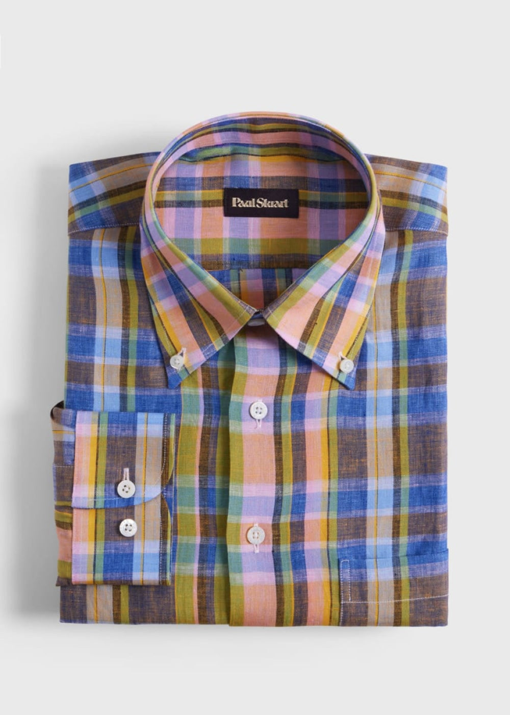 Linen Plaid Sport Shirt - Orange/Green - Collared Shirt