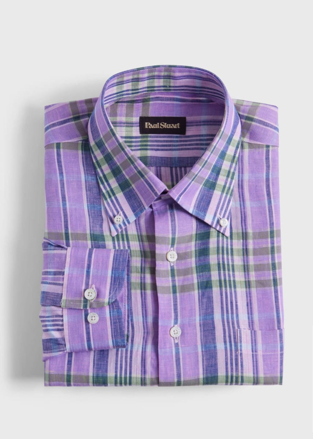Linen Plaid Sport Shirt - Purple - XL (44) - Collared Shirt