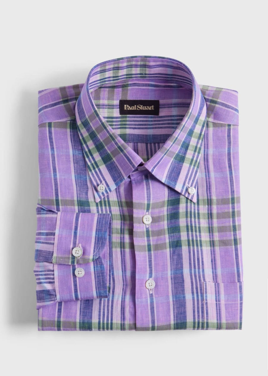 Linen Plaid Sport Shirt - Purple - XL (44) - Collared Shirt