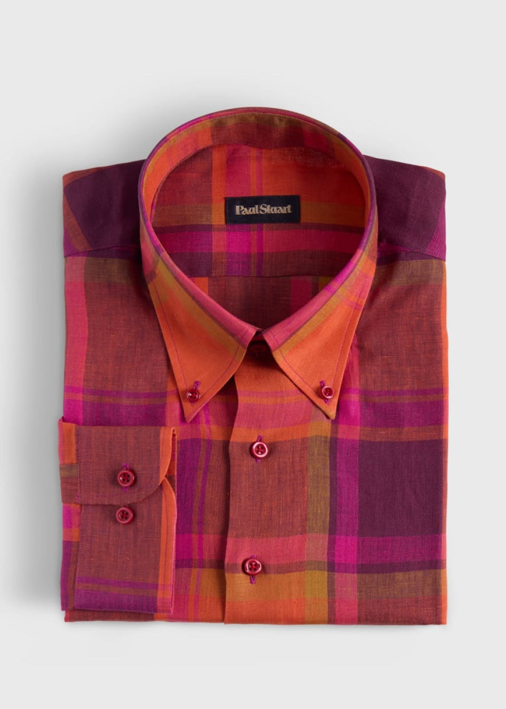Linen Plaid Sport Shirt - Red - Collared Shirt