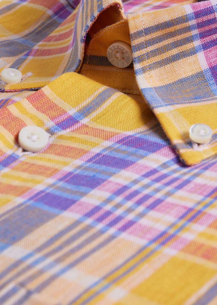 Linen Plaid Sport Shirt - Yellow/Purple - S (38) - Collared Shirt