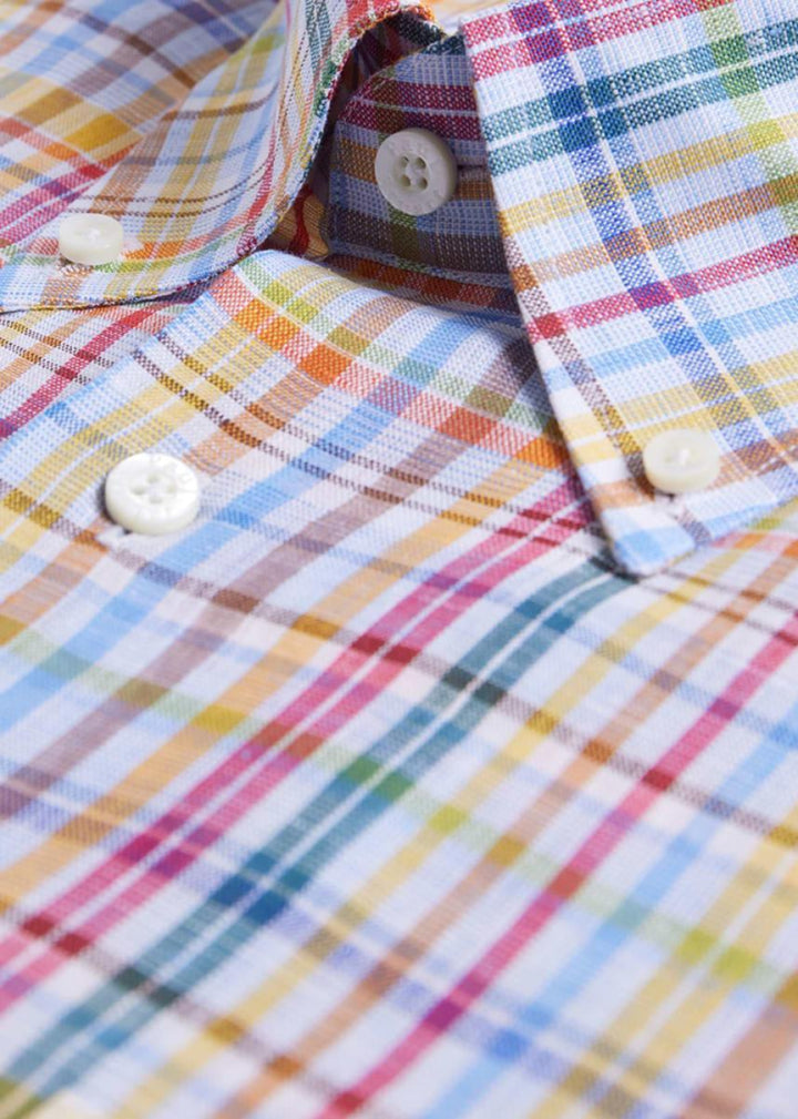 Linen Plaid Sport Shirt - Yellow/Red - Collared Shirt