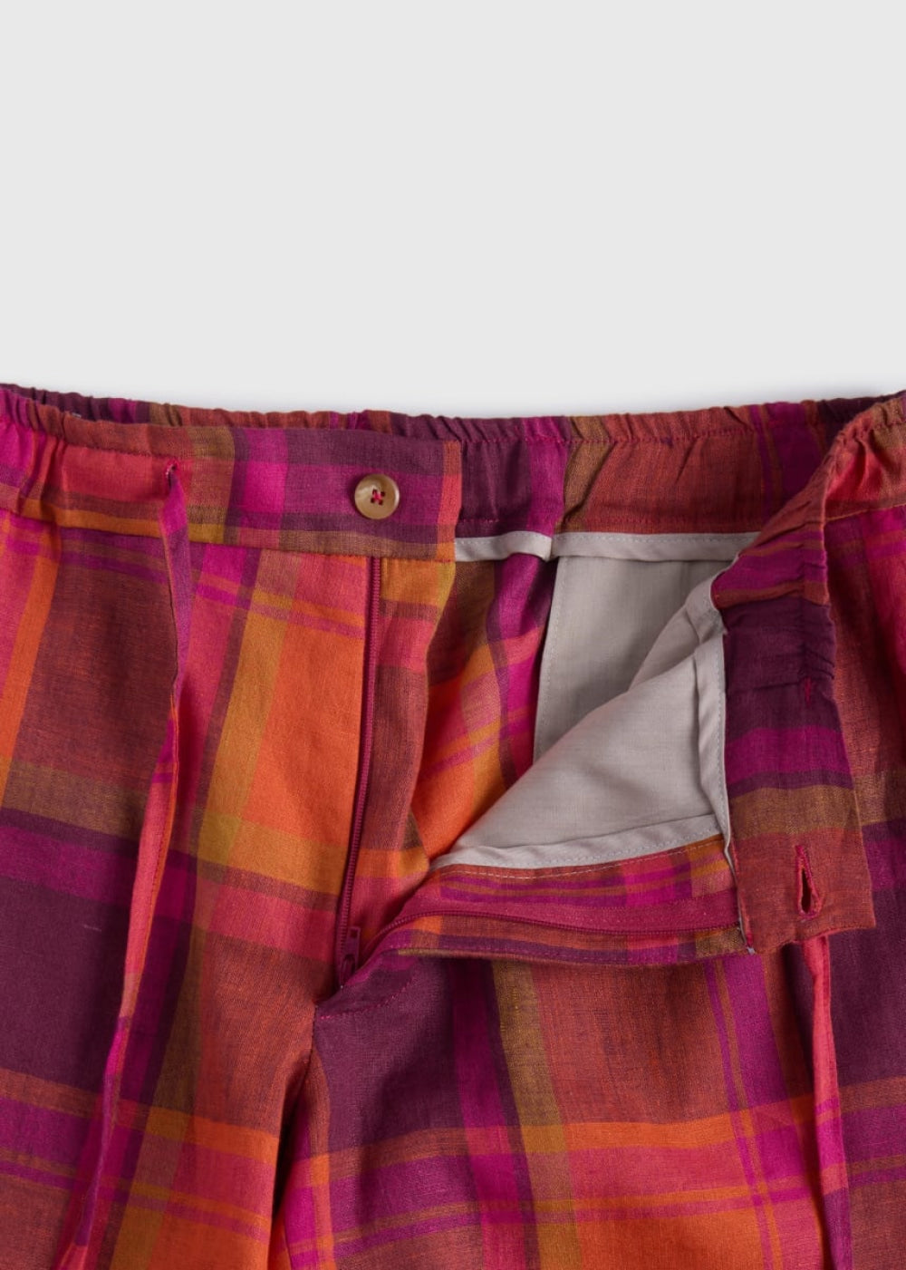 Linen Plaid Walk Shorts - Coral - Bermuda Short