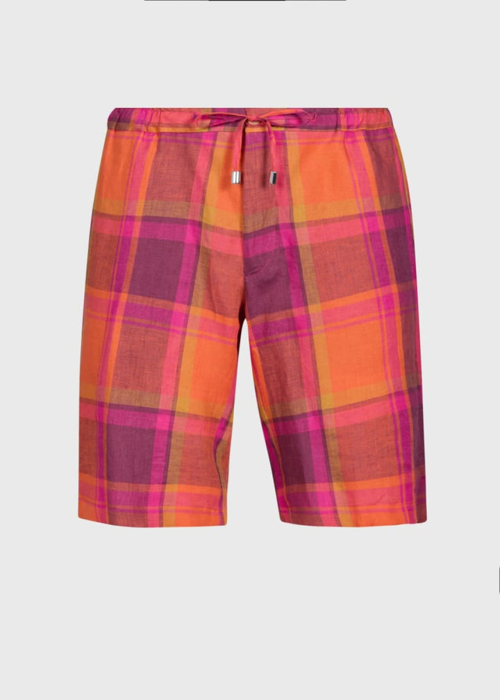 Linen Plaid Walk Shorts - Coral - Bermuda Short