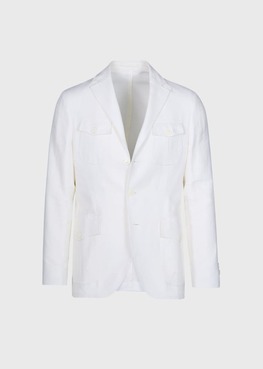 Linen Safari Jacket - White - Blazer
