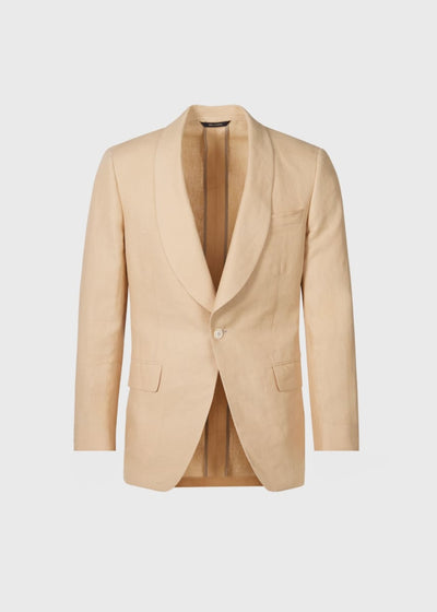 Linen Shawl Collar Dinner Jacket - Tan - Blazer
