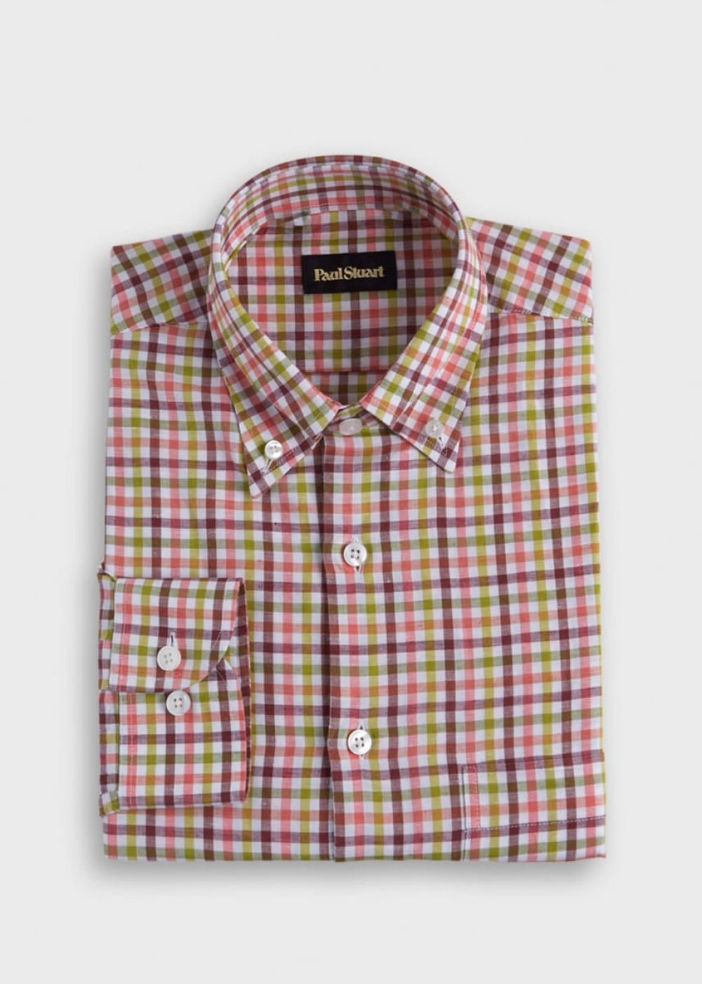 Linen Small Check Sport Shirt - Burgundy/Lime - XL (44) - Collared Shirt