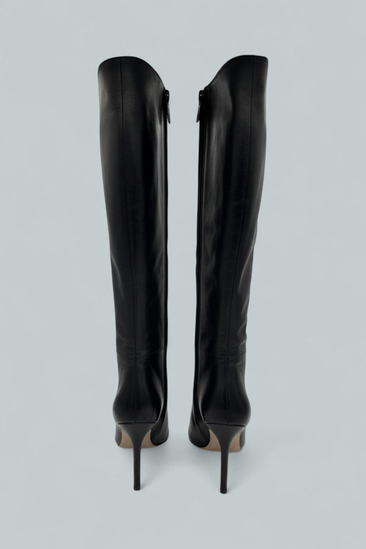 Lisa Stiletto High-Heel Boot Wide-Calf - Black Leather - 9.5 - Boots