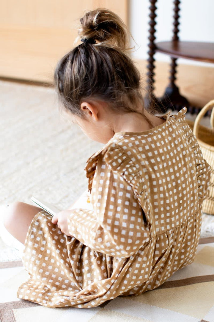 Little Fry Little Dress - Ochre Gingham Organic - Dresses