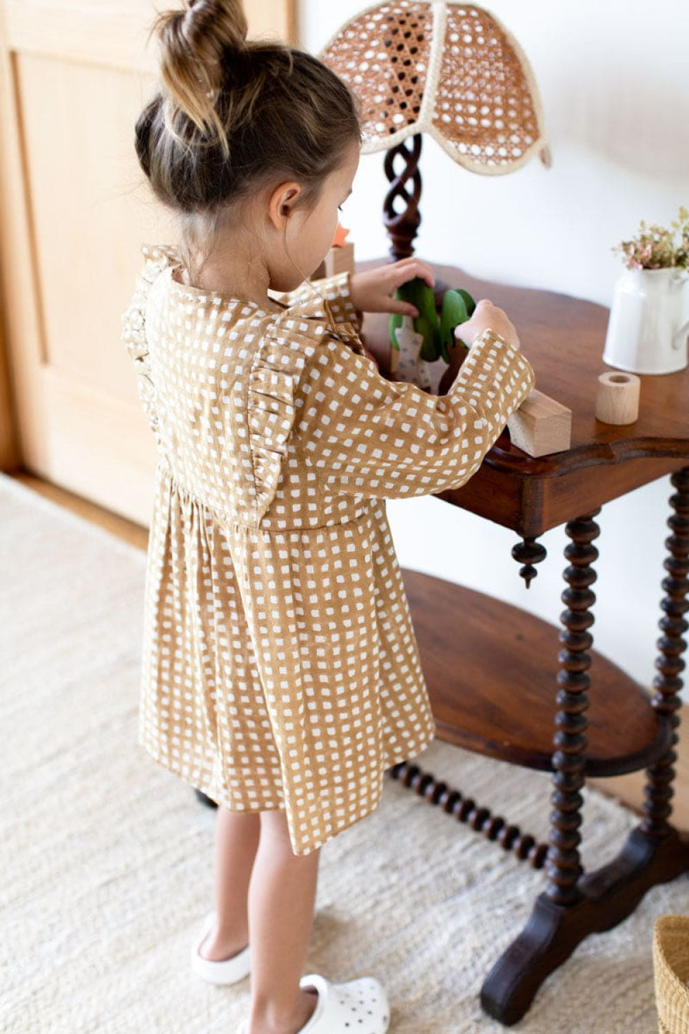 Little Fry Little Dress - Ochre Gingham Organic - Dresses