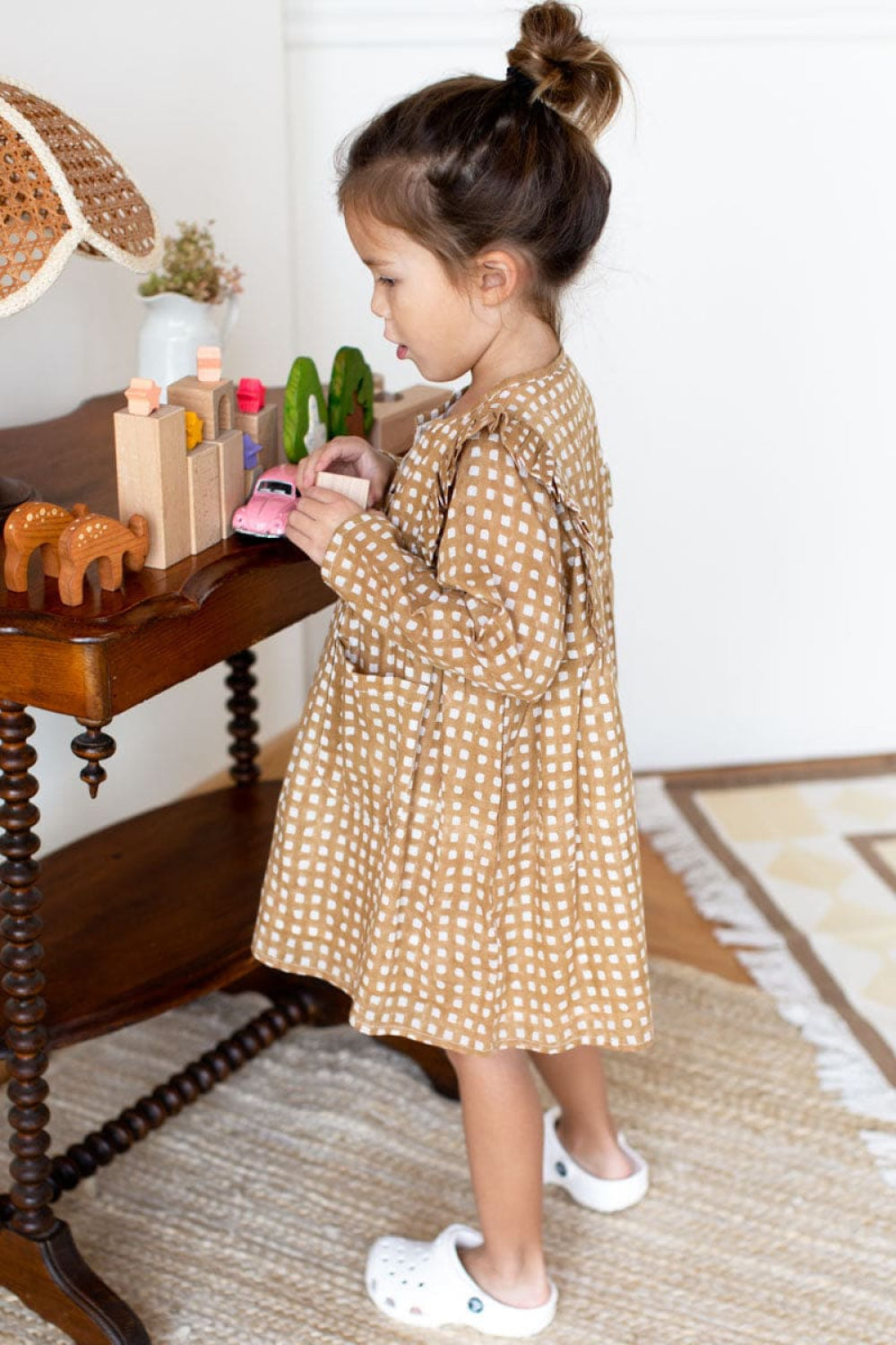 Little Fry Little Dress - Ochre Gingham Organic - Dresses