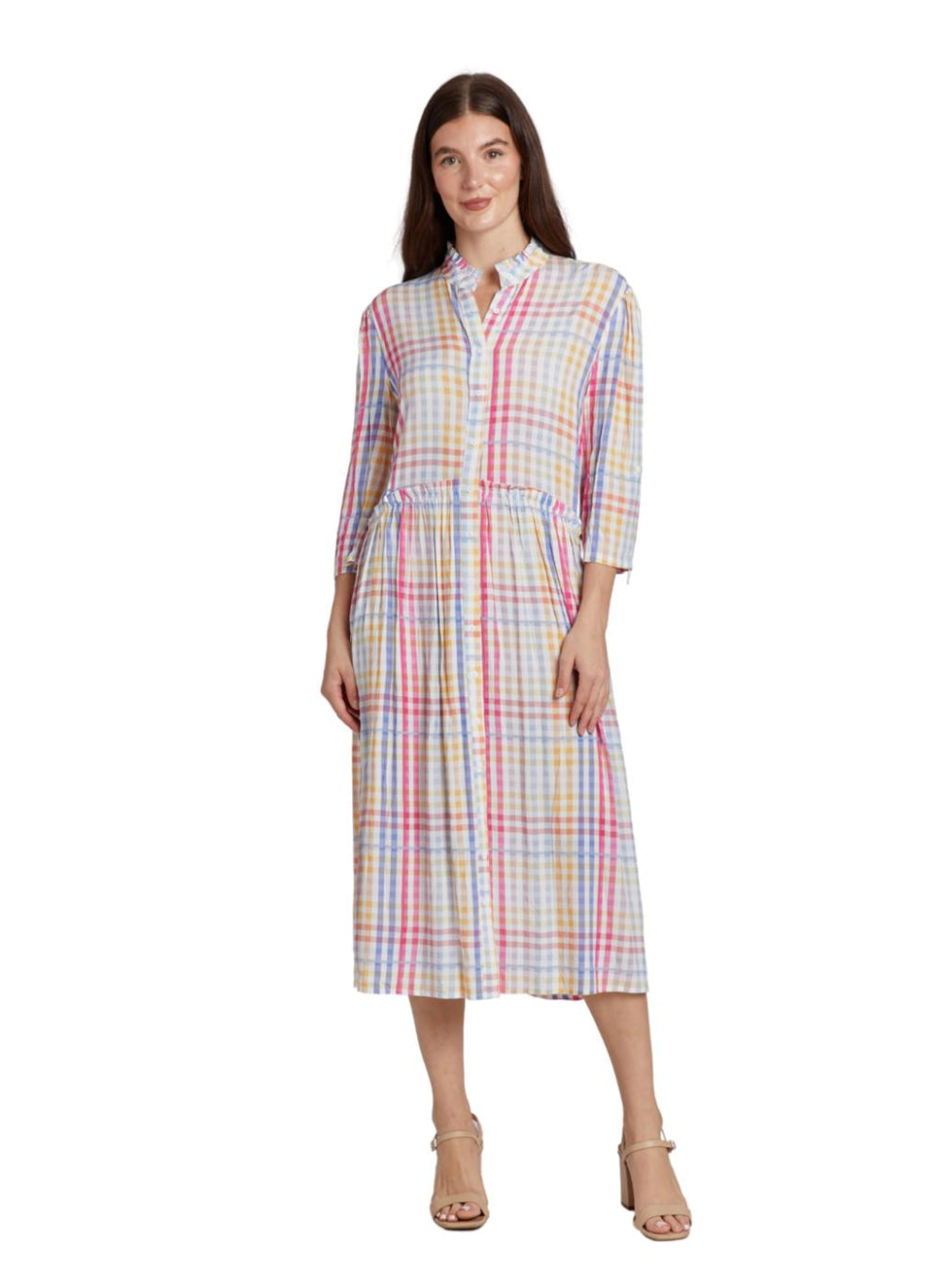 Liza Midi Ruffle Shirt Dress - Multi Gingham - X-Small - Dresses