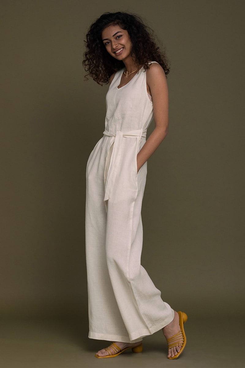 Breakfast In Bed Jumpsuit - Shell Off/White