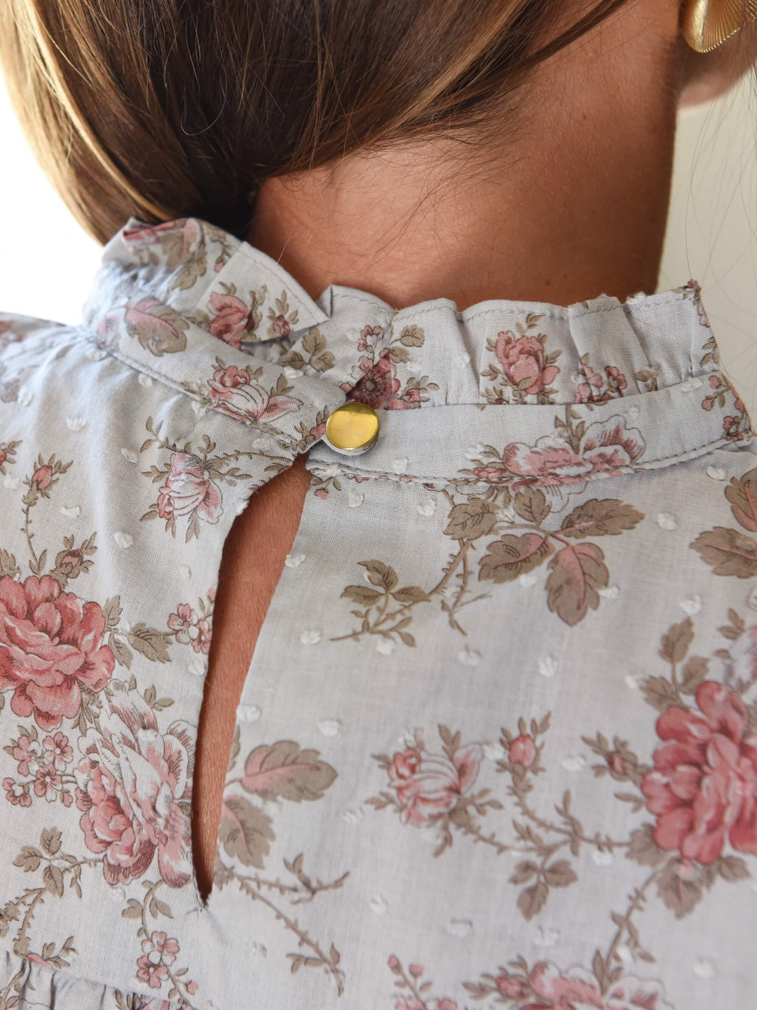 Margaret Blouse in blue foral print - Blue Grey Flowers