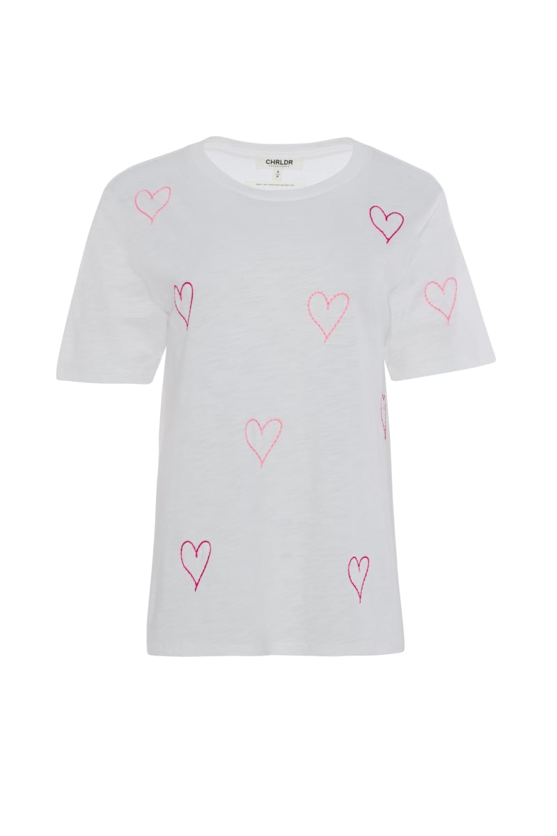 Heart Stitch Wide T-Shirt - White