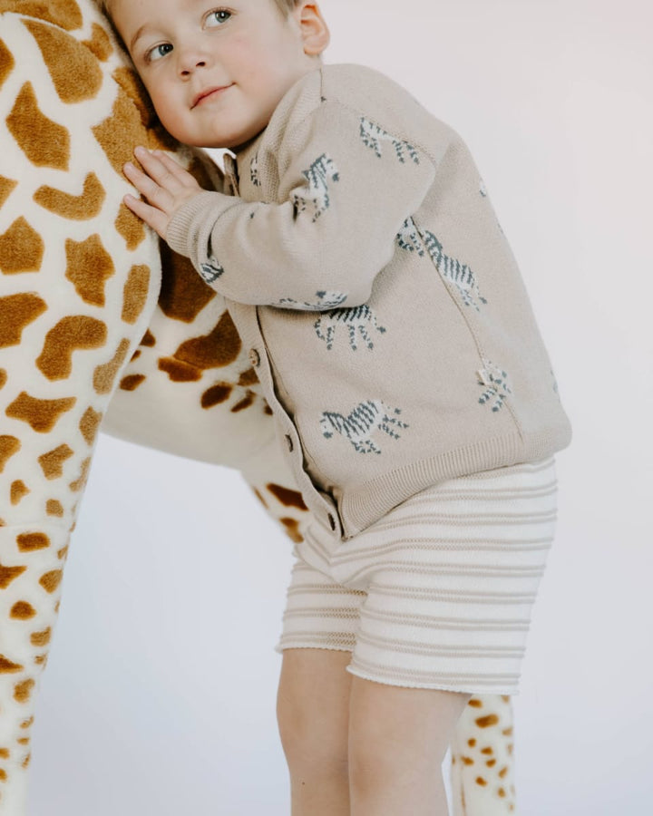Organic Cotton Knit Jacquard Cardigan in Zebra - Mushroom