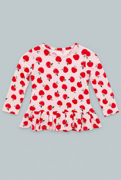Long Sleeve Ruffle Bottom Tee - Snow White
