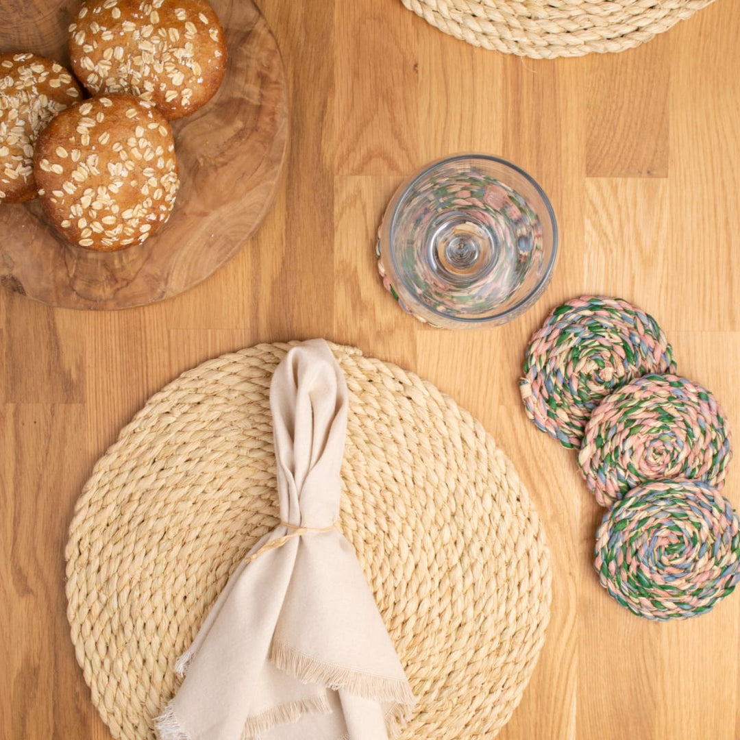 Raffia Woven Coasters - 6 Pieces - Rainbow