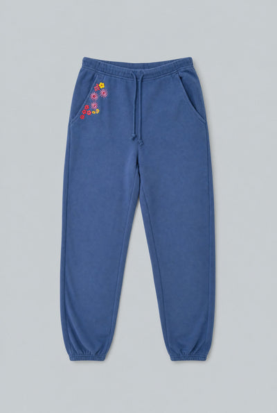 Embroidered Drawstring Sweatpants - Deep Blue