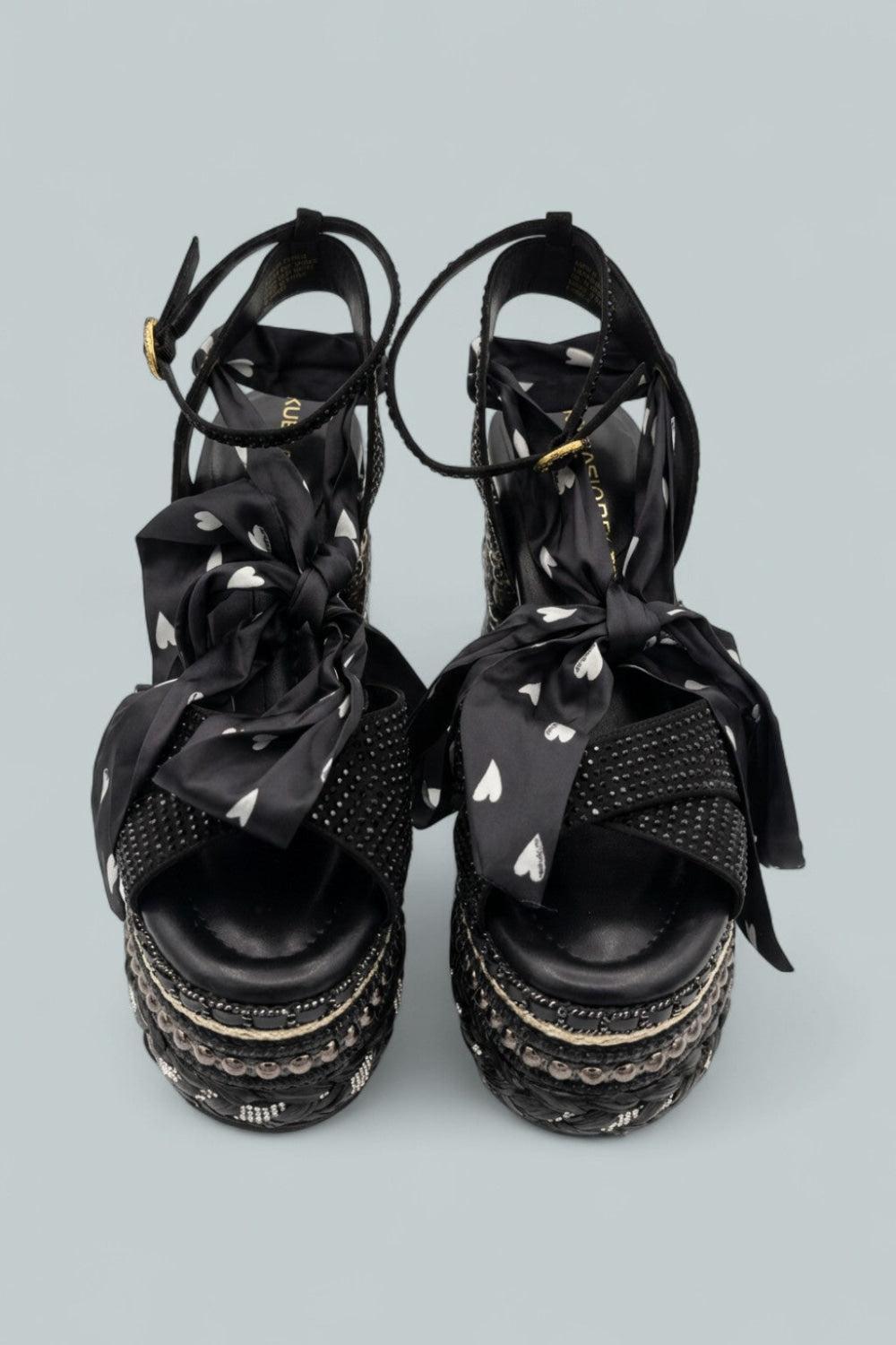 London Chelsea Scarf Platform Sandals - Charcoal - 9 - Sandals