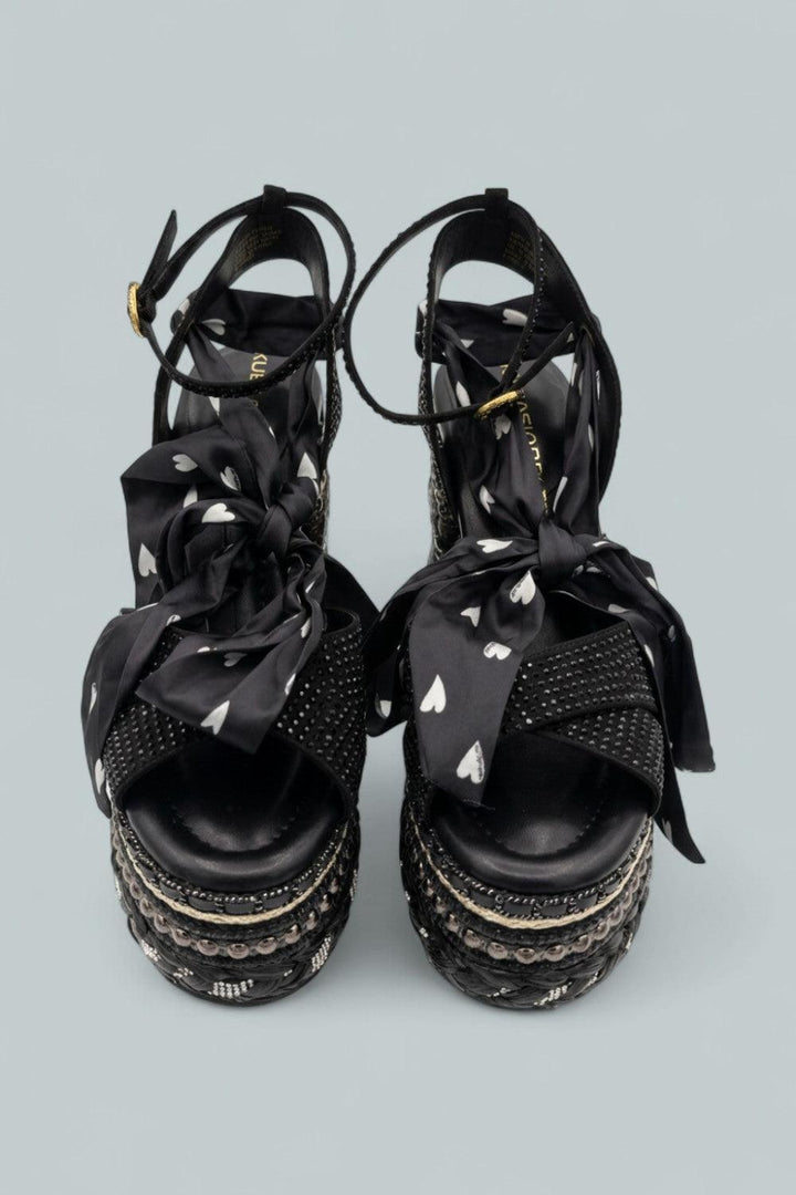 London Chelsea Scarf Platform Sandals - Charcoal - 9 - Sandals