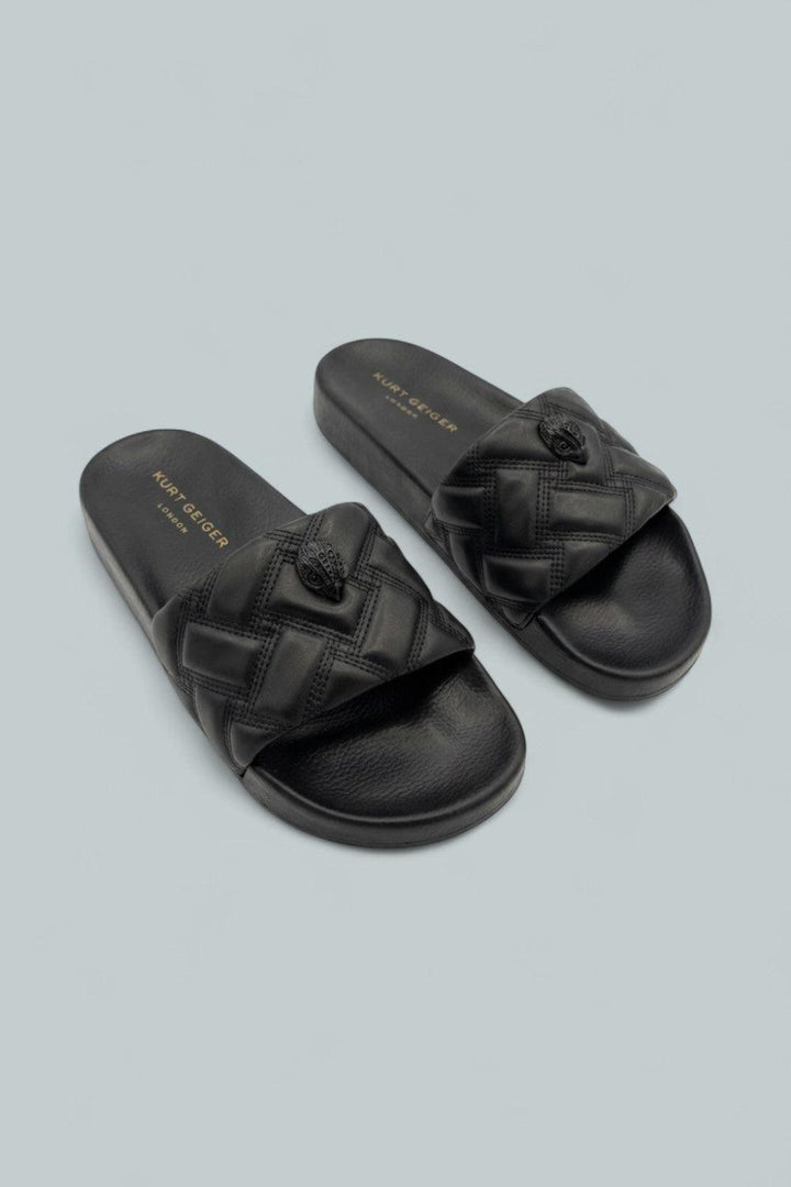 London Meena Eagle Drench Quilted Slide Sandals - Black - US 9 / EU 39 - Sandals