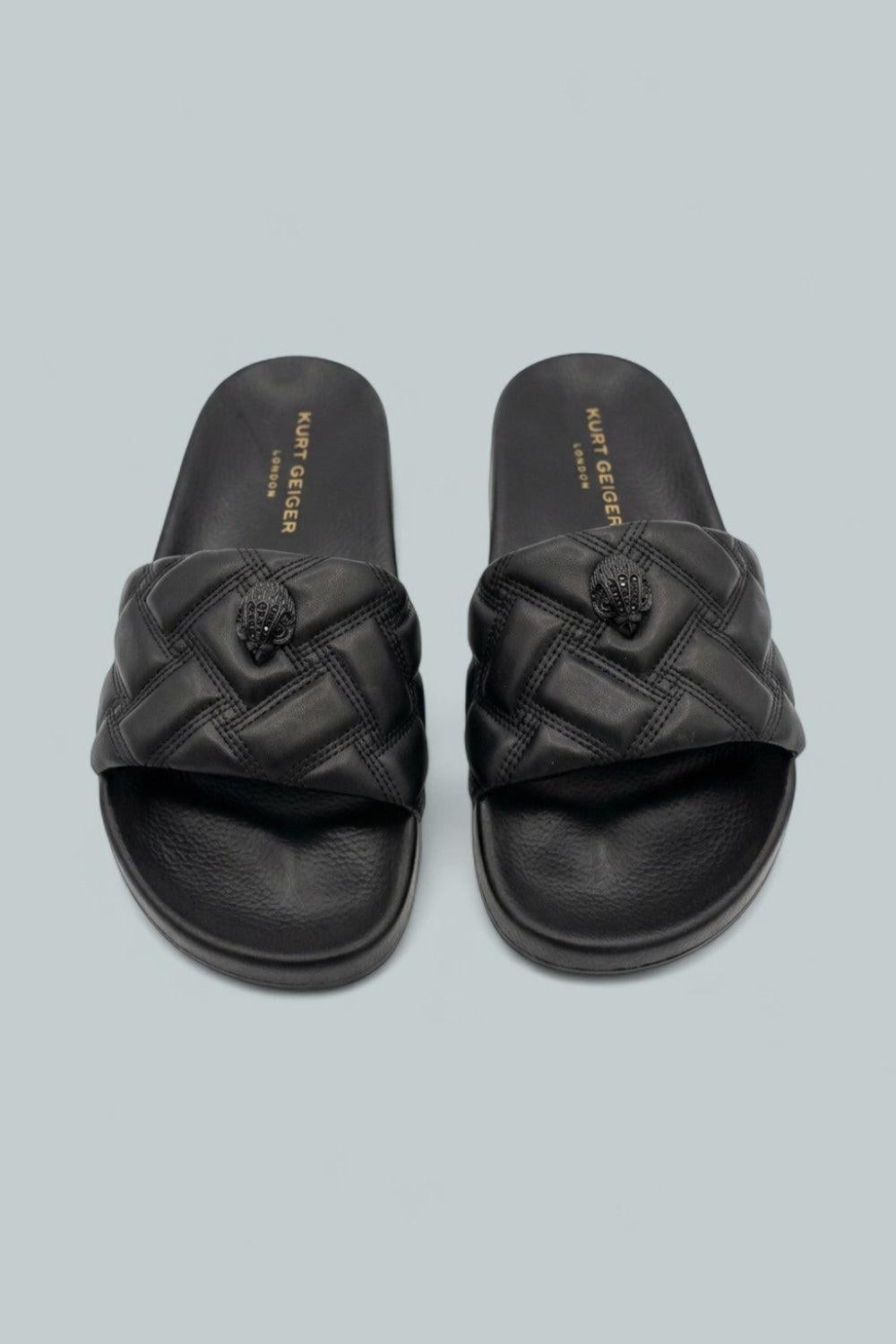 London Meena Eagle Drench Quilted Slide Sandals - Black - US 9 / EU 39 - Sandals