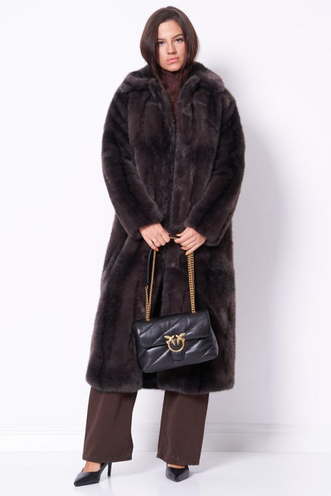 Long Brown Faux Fur Coat - Coffee Brown - Coat