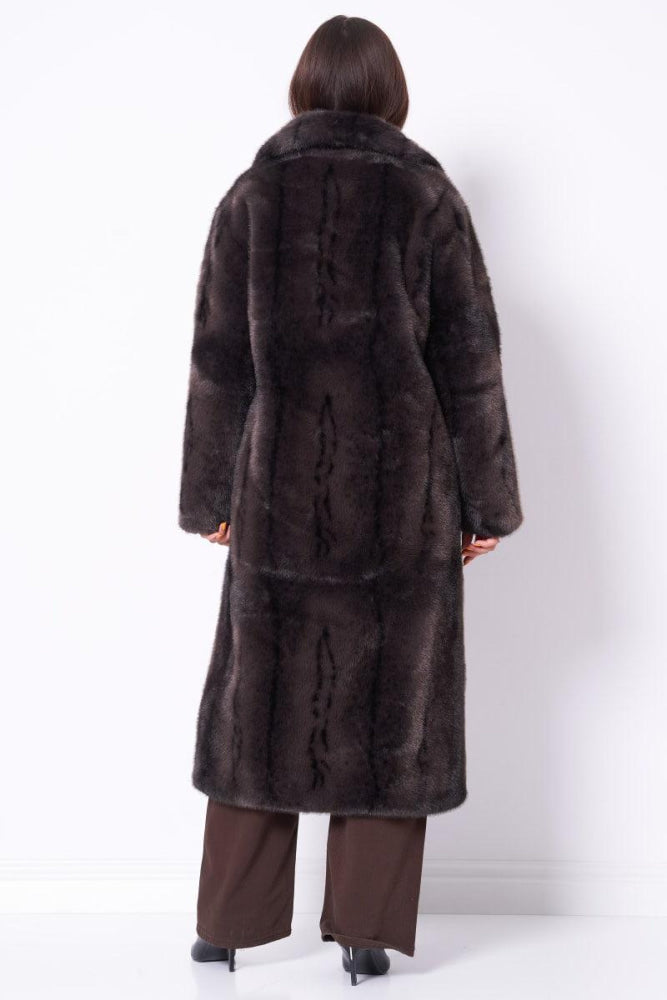 Long Brown Faux Fur Coat - Coffee Brown - Coat