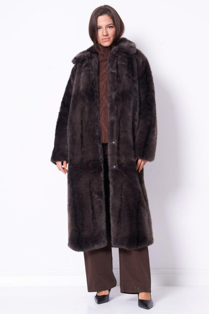 Long Brown Faux Fur Coat - Coffee Brown - Coat