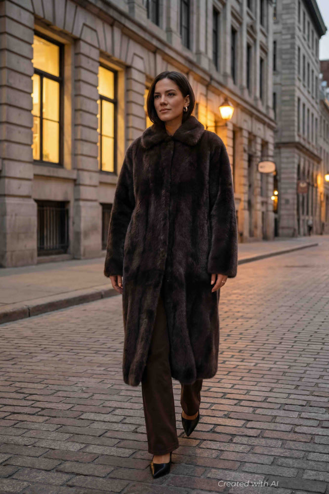Long Brown Faux Fur Coat - Coffee Brown - Coat