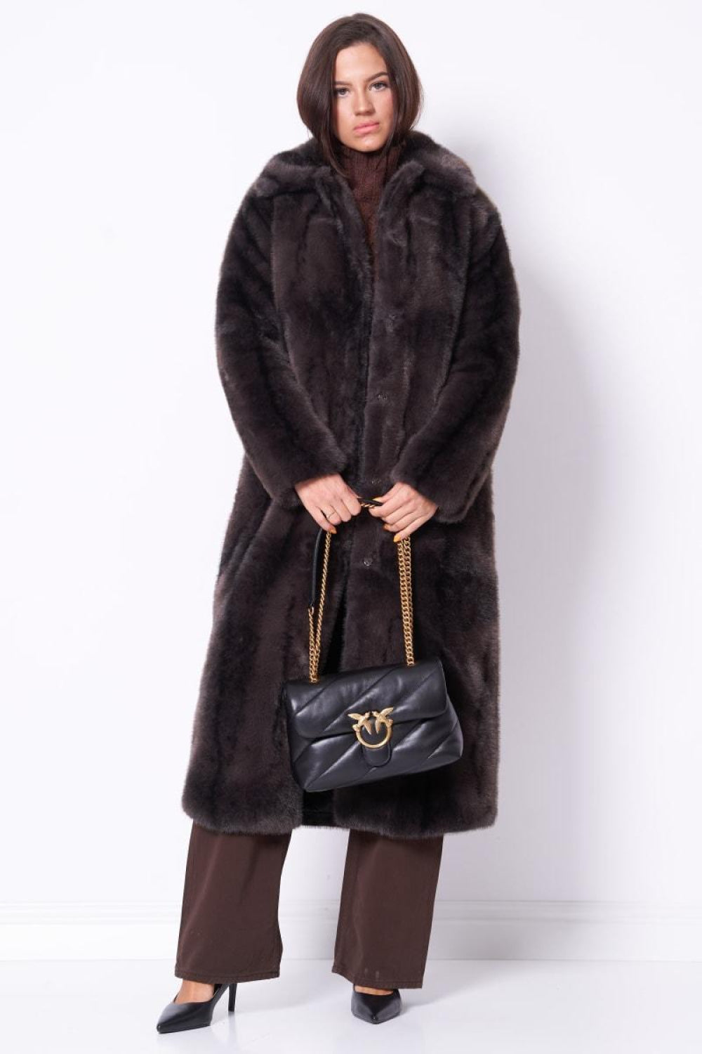 Long Brown Faux Fur Coat - Coffee Brown - Coat