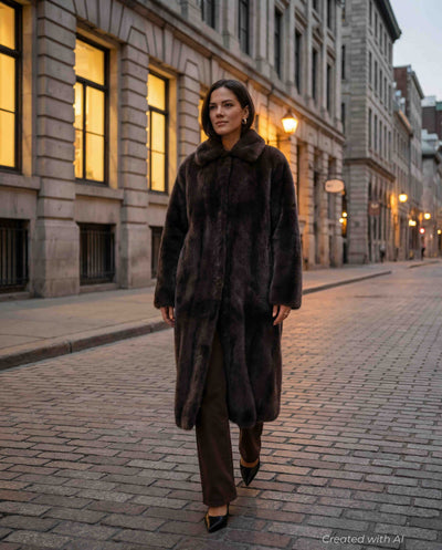 Long Brown Faux Fur Coat - Coffee Brown - Coat