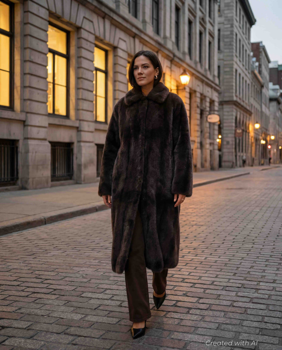 Long Brown Faux Fur Coat - Coffee Brown - Coat