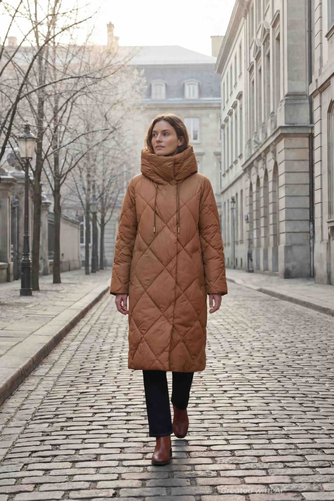 Long Quilted Down Coat - Biscuit - Coat