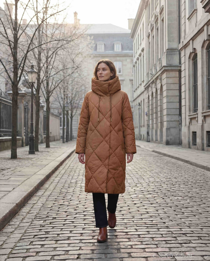 Long Quilted Down Coat - Biscuit - Coat
