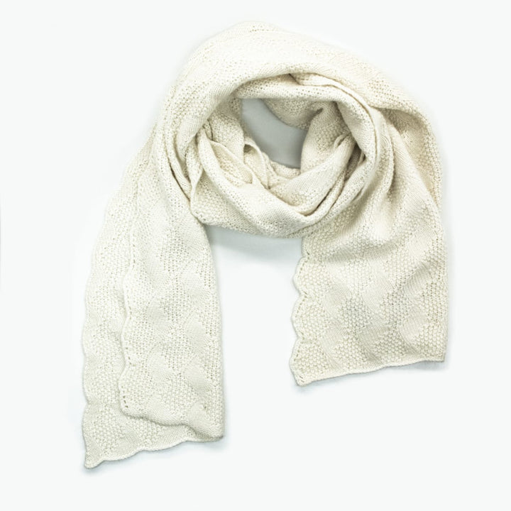 Long Scarf In Geometrical Stitch - White - 11’’X84’’ - Scarf