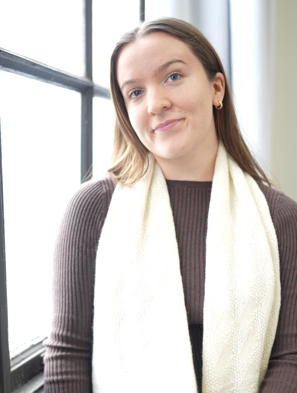 Long Scarf In Geometrical Stitch - White - 11’’X84’’ - Scarf