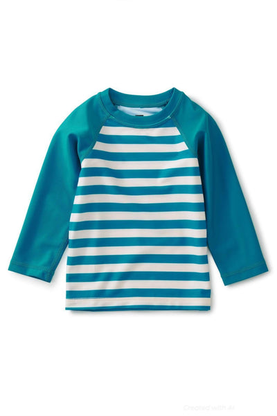 Long Sleeve Baby Rash Guard - Stripes In Teal - 3-6m - Rash Guard