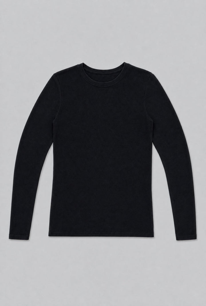 Long Sleeve Crew Neck Tee - Black - T-shirt