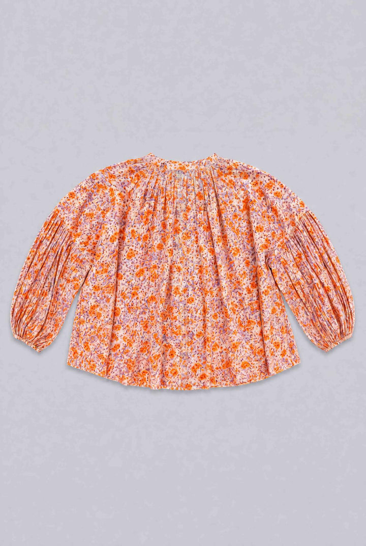 Long Sleeve Flowy Button Up - Orange Combo - Blouse