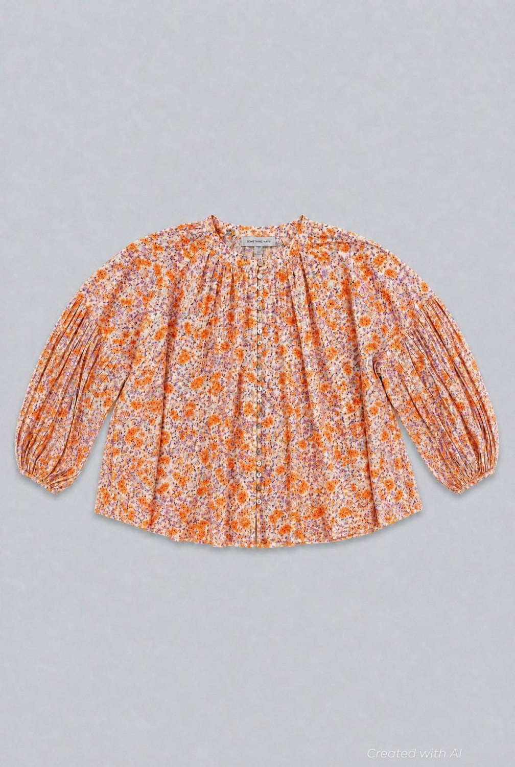 Long Sleeve Flowy Button Up - Orange Combo - Blouse