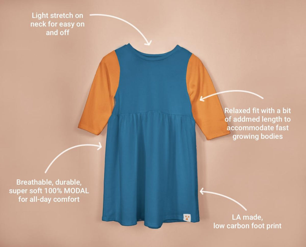 Long Sleeve Modal Two-Tone Dress - Pond - Dresses
