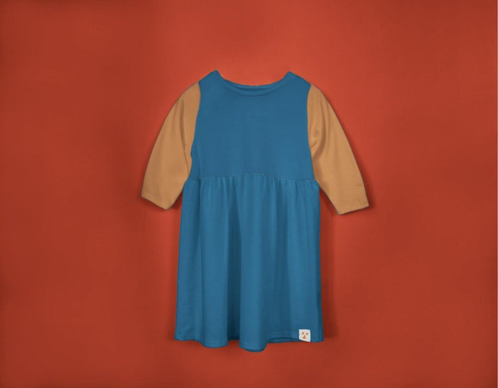 Long Sleeve Modal Two-Tone Dress - Pond - Dresses