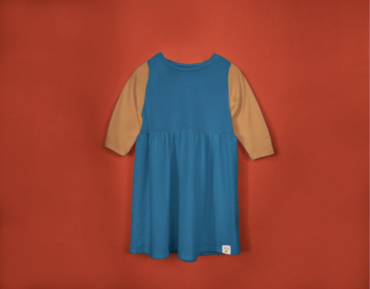Long Sleeve Modal Two-Tone Dress - Pond - Dresses